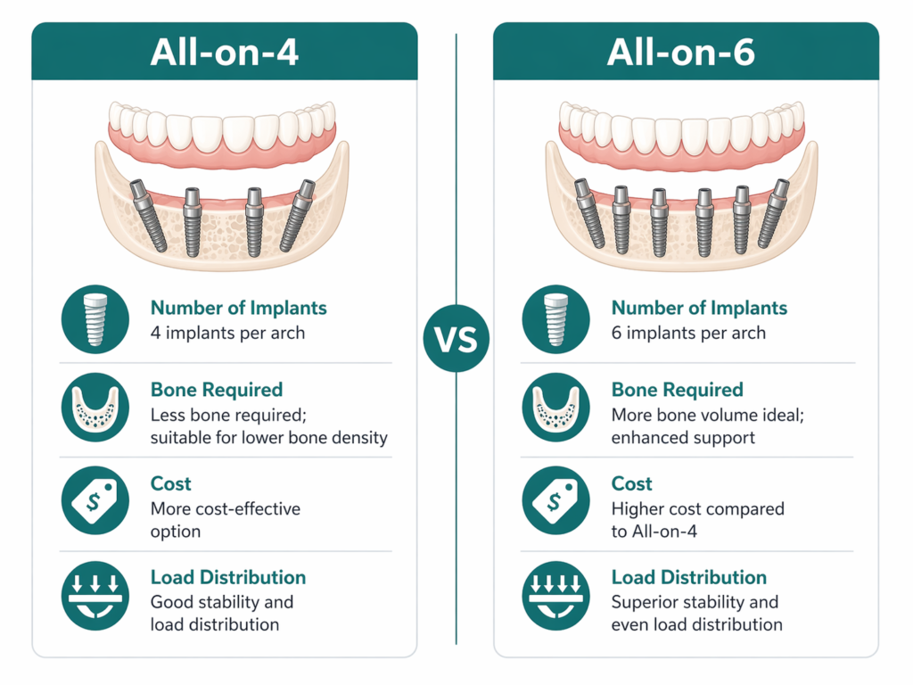 All-on-4 vs All-on-6 implants comparison