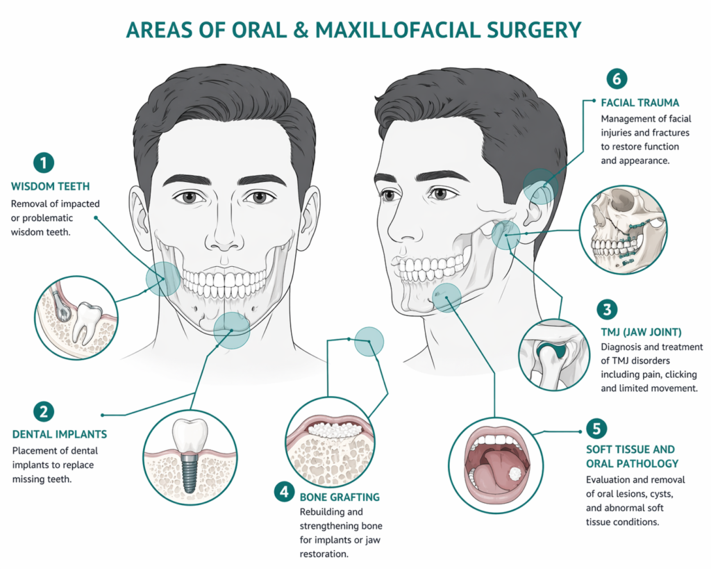 Areas of oral and maxillofacial surgery