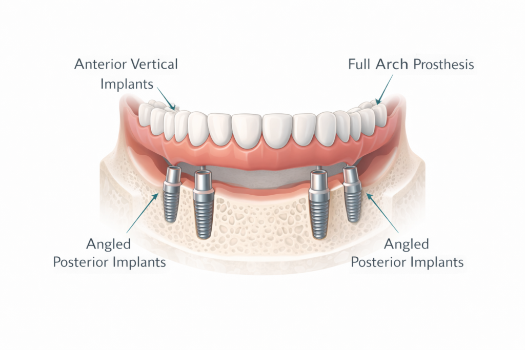 Dental implants with full arch prosthesis