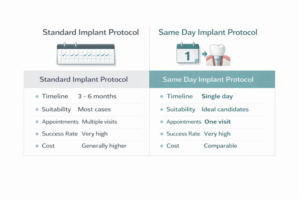 Implant protocol comparison infographic