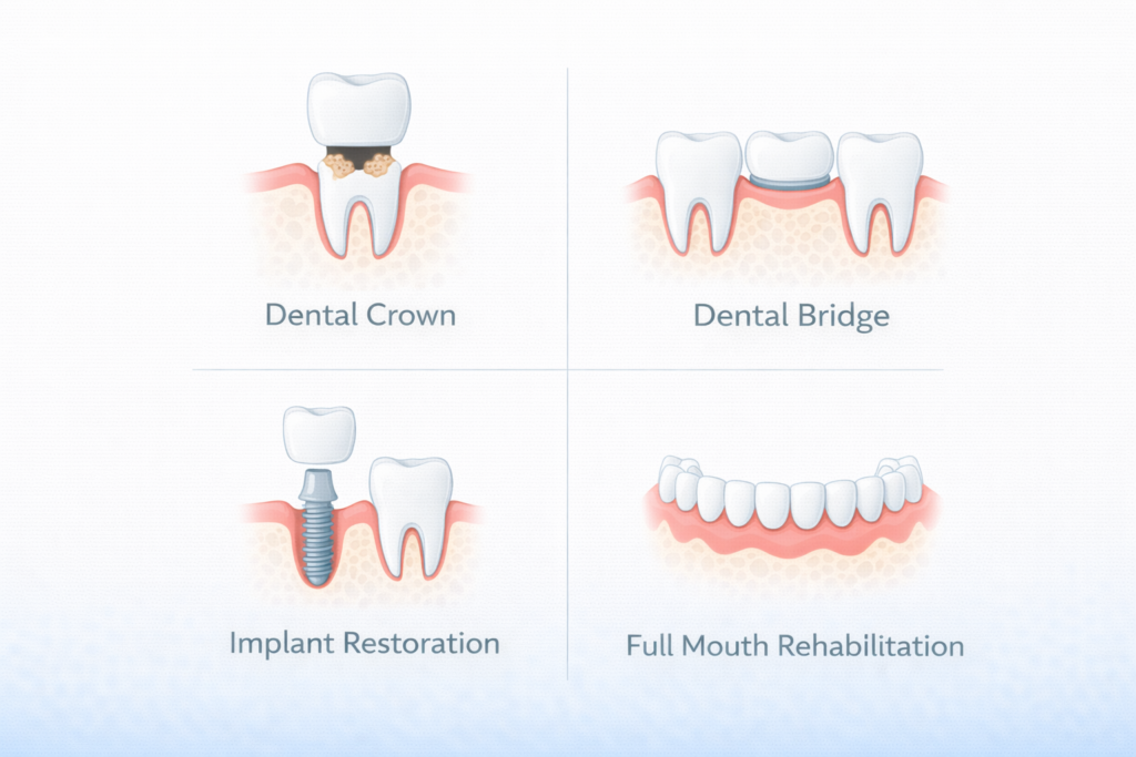 Prosthodontic restoration comparison chart