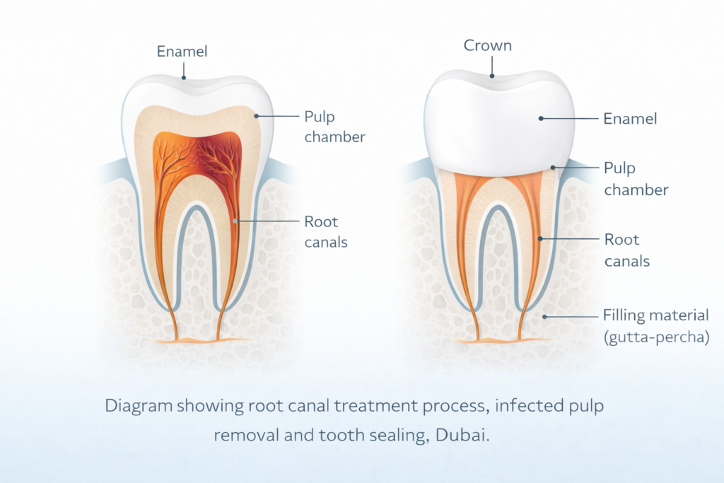 Root canal treatment diagram, Dubai
