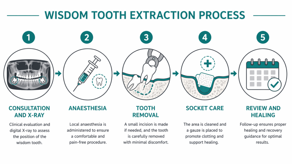 Wisdom tooth extraction process infographic
