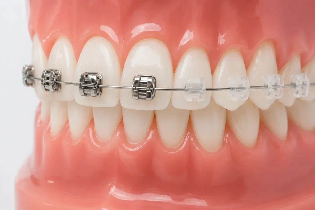 Ceramic braces close-up