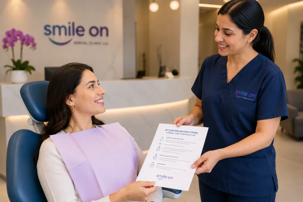 Post-extraction aftercare guidance at Smile On Dental Clinic, Dubai